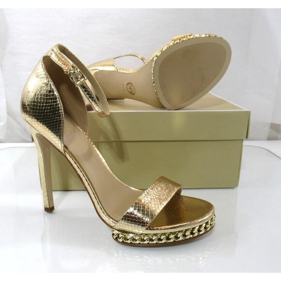 Michael Kors Jordyn Chain Platform High Heels sandals Pale Gold Size 7.5 - Picture 5 of 7
